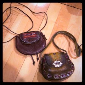 Set of two - boho hippie leather mini purses